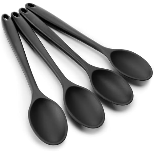 4 PCS Silicone Spoons Set for Cooking, 28cm Mixing Serving Spoons Set, Kitchen Spatula Scrapers, Heat Resistant Nonstick Basting Utensil for Mixing Cooking Frying Baking Stirring
