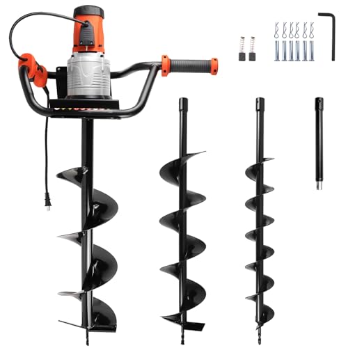 1700W Electric Post Hole Digger Ice Auger Drill with 4"+ 6"+8" Auger Bit - Your Earth Auger Drill Powered Tool Auger Drill Bit for Garden Tools for Hand Tree Planting & More