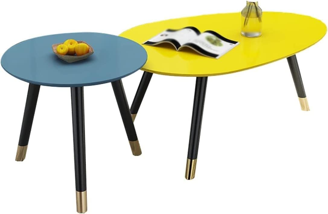 Juego de 2 mesas auxiliares modernas con acabado mate y patas de madera, versátiles mesas auxiliares para sala de estar, dormitorio y decoración de oficina en casa, diseño contemporáneo