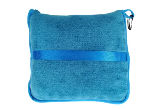BlueHills Premium Soft Travel Blanket Pillow Airplane Blanket in Soft Bag case with Hand Luggage Belt and Carabiner Compact Pack Large Cozy Blanket for Plane Car Train Teal Blue T022