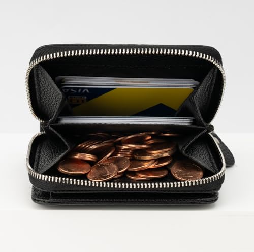 Image of XINNSTAR Genuine Small Wallet for Women, Slim RFID Blocking Credit Card Holder with ID Window, Compact Purses for Women with 11 Card Slots