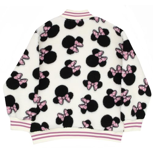 Image of Disney Lilo & Stitch, Minnie Mouse Girls Fleece Varsity Jacket - Fuzzy Lightweight Zip-Up Bomber Jacket for Kids