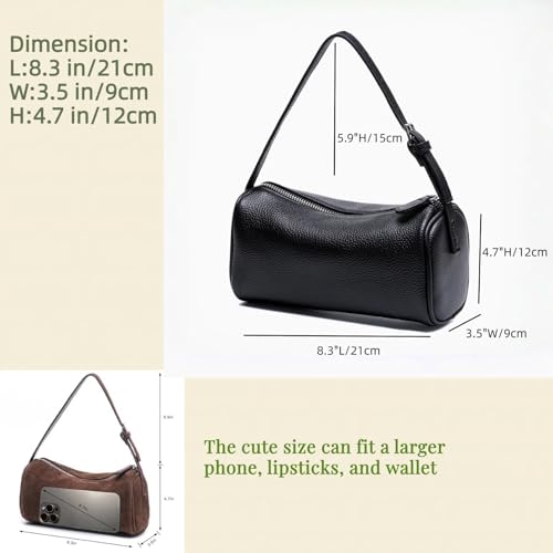 Image of Genuine Leather Barrel Purse Small Top Handle Bags for Women Cylinder Purses Hobo Bag with Adjustable Strap