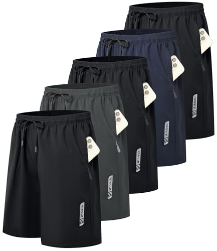 1/5 Pack Mens Athletic Gym Workout Shorts with Zipper Pockets Quick Dry Basketball Running Lightweight Shorts
