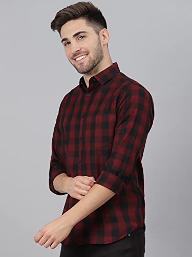 Image of Dennis Lingo Men's Cotton Box Checkered Slim Fit Casual Shirt with Chest Pocket, Full Sleeve Shirt for Formal & Casual Wear