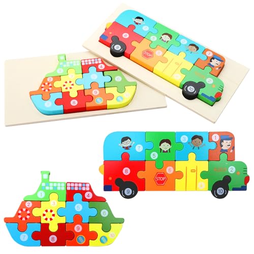 ZMDMAH Holzpuzzle Spielzeug, 2 Stück Montessori Spielzeug Puzzle, Holzpuzzle ab 3 4 5 6 Jahren, 3D Kreativ Lernspielzeug für Kinder, Lernendes pädagogisches Baby Puzzle, Geschenk für Jungen Mädchen