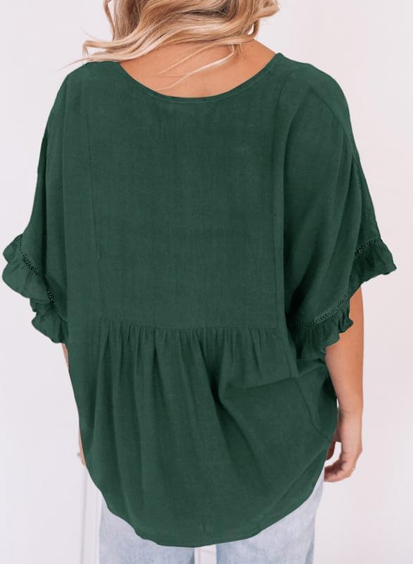 Dokotoo Womens Blouses Smocked Casual V Neck Ruffle Bell Half Sleeve Shirts Top - Image 3