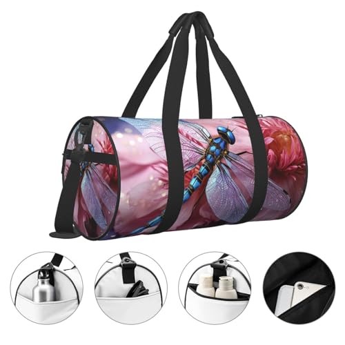Travel Duffle Bag Weekender Bags for Men Women with Shoe Compartment Large Capacity Weekender Overnight Bag Flower and Blue Dragonfly Carry On Tote Bags Sport Gym Bag for Travel Yoga3