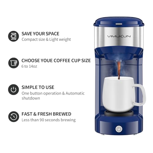 Single Serve Coffee Maker Brewer for K-Cup Cup Capsule and Ground Coffee, Makers with 6 to 14oz Reservoir, Small Size (Blue)