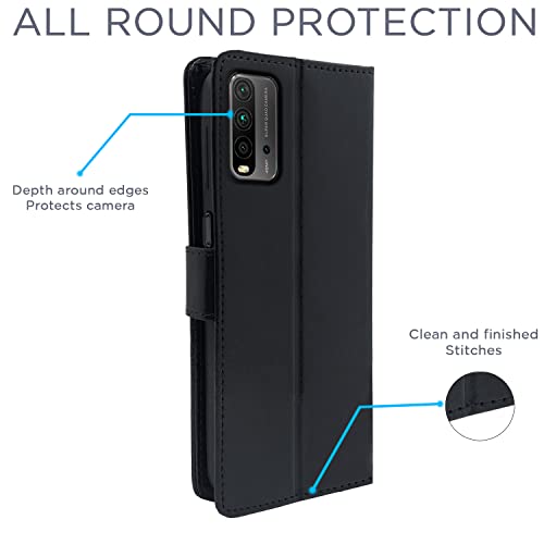 Image of Pikkme Mi Redmi 9 Power /Poco M3 Flip Case | Vintage Leather Finish | Inside TPU with Card Pockets | Wallet Stand | Magnetic Closing | Flip Cover for Mi Redmi 9 Power /Poco M3 (Black)