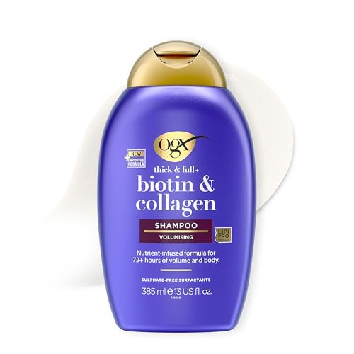 OGX Biotin & Collagen Shampoo (385 ml), kräftigendes Haarshampoo für feines & dünnes Haar, mit Vitamin B7 Biotin & Kollagen, ohne Sulfate