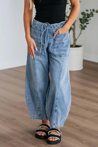 SELINK Casual High Waisted Jeans for Women Pocket Drawstring Paperbag Waist Jean3