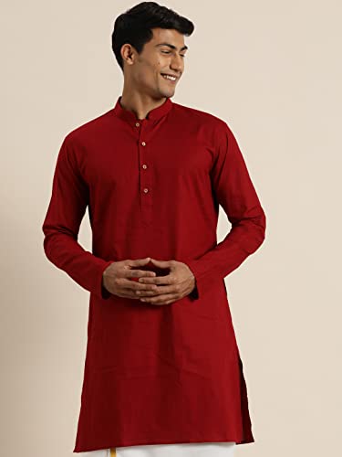 Image of VASTRAMAY Men Cotton Linen Solid Kurta | Cool & Breathable Ethnic Wear with Mandarin Collar for Eid, Holi & Festive Occasions