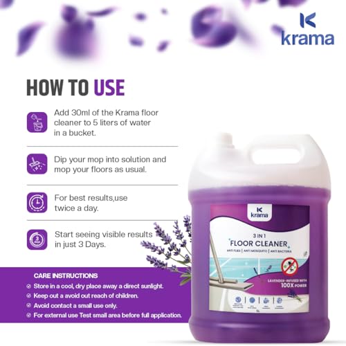 Image of Krama 3 in 1 Anti Flies, Anti Mosquito & Anti Bacteria Disinfectant Floor Cleaner 20Ltr Pack | Lavender Infused | Eco-Friendly, Biodegradable & Paraben Free Germs Protection Floor Cleaner Big Pack