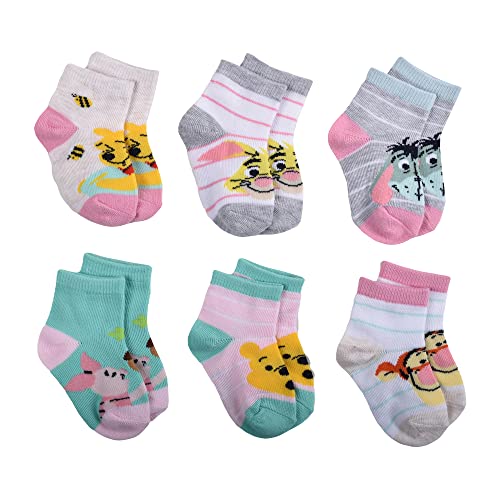 Image of Winnie the Pooh baby-girls 6-pack Quarter Socks