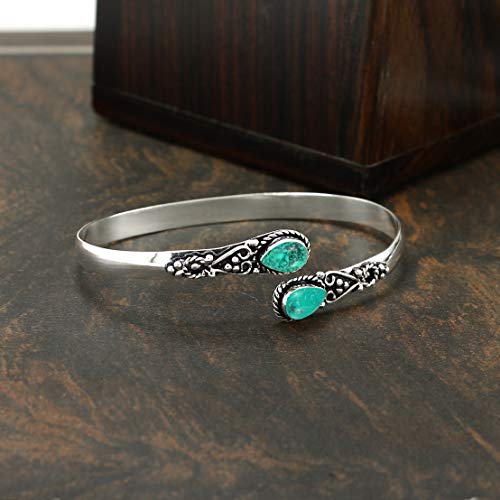 Turquoise Bangle For Women Mom Wife 925 Silver Overlay Handmade Vintage Boho Style Jewelry #TOP1