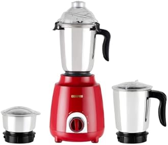 GEEPAS 600W 3-in-1 Mixer Grinder | Stainless Steel Jars, Blades | 3 Speed Control, Perfect for Chutney, Dry & Wet Fine Grinding Mixing | Overload Protection | Shockproof Body | 2 Year Warranty, Red