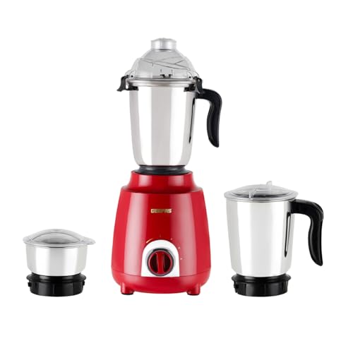 GEEPAS 600W 3-in-1 Mixer Grinder | Stainless Steel Jars, Blades | 3 Speed Control, Perfect for Chutney, Dry & Wet Fine Grinding Mixing | Overload Protection | Shockproof Body | 2 Year Warranty, Red