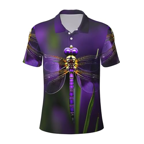 Polo homme violet à libellules : haut d'été respirant à manches courtes