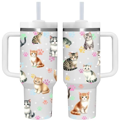 40 oz Kitty Cat Tumbler with Handle