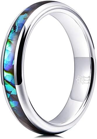 THREE KEYS JEWELRY Women 4mm Wedding Bands Tungsten Abalone Shell Inlay Viking Carbide Ring with Jewels Polished Infinity Unique for Her Silver Size 7