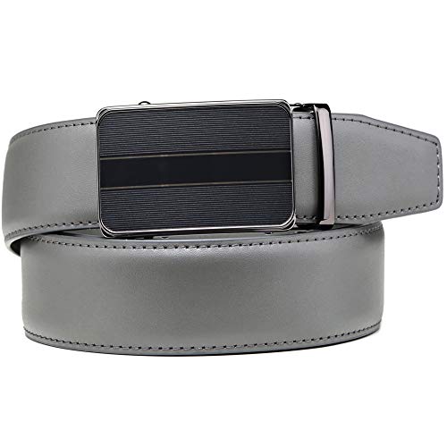 Image of Founders & C Men's Ratchet Belt 1 3 /8 inch,Leather Dress Belt Adjustable with Click Sliding Buckle Trim to Exact Fit (Click Belt W Gray Leather, 50 inch-60 inch Waist Adjustable)