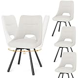 WAFTING Juego de 4 Sillas Giratorias para Restaurante, Giratorias 360°, Sillas de Comedor Modernas Acolchadas con Respaldo Calado, para Cocina, Salones,Sala de Estar, Cafetería y Comedo, Beige