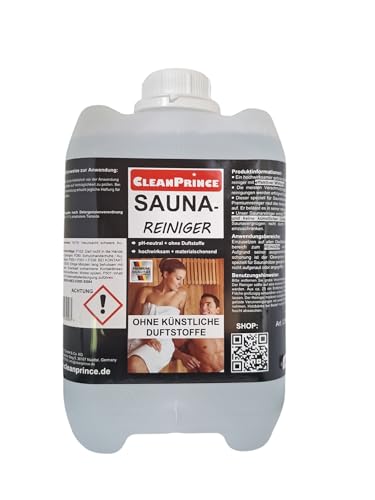 Cleanprince 5 Liter Sauna Sauna-Cleaners Saunareinigungsmittel Cleaner Sauna-Rein Dampfbadreiniger Steam Bath Finnish Disinfection Cleaning Solarium Saunadesinfektion Maintenance Hygienereinigung Wood