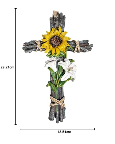 Cruz de pared de girasol rústica Jesús para decoración floral espiritual de jardín 4