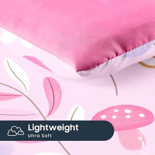 Image of Wake In Cloud - Floral Toddler Bedding Set for Girls, Cute Colorful Botanical Flowers with Deers, 4 Pieces Soft Crib Bed Set Including Comforter, Sheets and Pillowcase, Pink