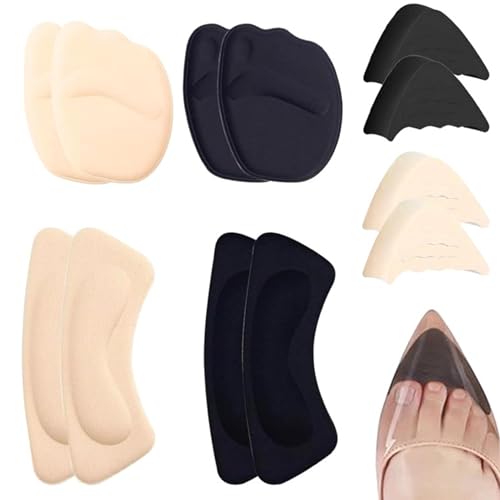 6 Paar Schuheinlagen für zu große Schuhe,High Heels Einlagen Set,Ballenpolster,Zehenansatz und Fersenpolster,Anti Rutsch Pads Einlegesohlen zum Schuhe Verkleinern,Schuh Cushion für Sportschuhe Heels