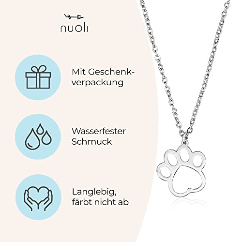 Nuoli® Pfoten Kette Damen Silber (45 + 5cm verstellbar) Halskette mit Pfote Anhänger, Hund und Katze