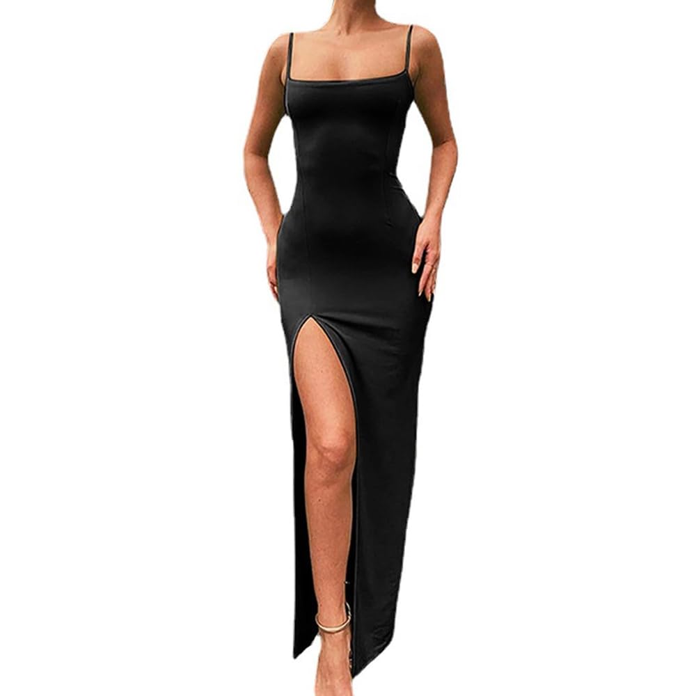 Vestito Donna Spaghetti Abito da Cerimonia Lungo con Spacco Elegante Vestiti Estivi Aderente Abiti da Sera Formale Vestito Cocktail Party Dress