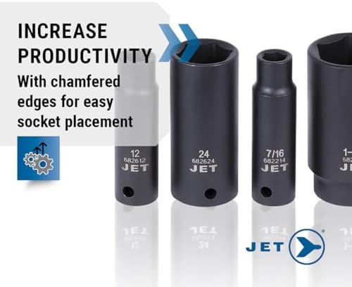 JET 1/2 Inch Drive Impact Socket Set - 6 Point Professional Impact Sockets - Deep SAE / Metric - 27 Pieces — view 3