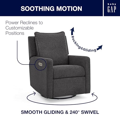 Image of babyGap Harlowe Power Recliner with USB-A and Type-C Ports by Delta Children - Greenguard Gold Certified - Stain-Resistant Performance Fabric is Oeko-TEX Standard 100 Certified, Charcoal