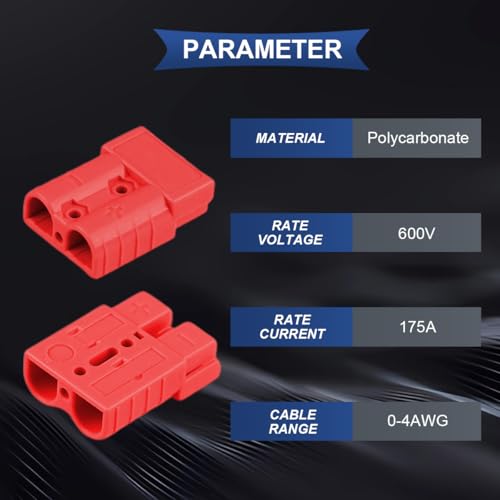 Xiatiaosann 2 sztuki przyłącza akumulatora 175 A, Quick Connect, szybkozłączka 600 V, 0-4 G, kabel do akumulatora (czerwony) z uszczelką, gumowe, zatyczki chroniące przed kurzem