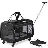 Kundu Pet Carrier with Detachable Wheels for Small & Medium Dogs & Cats - Black