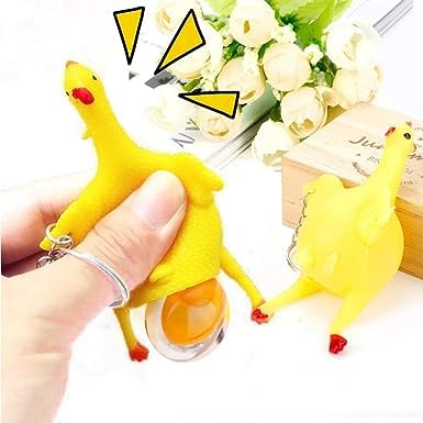 Chaveiro amarelo engraçado de frango, 9,9 x 6 cm mini pingente de brinquedo de frango espremer de bo