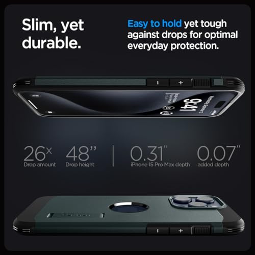 Spigen Tough Armor MagFit designed for iPhone 15 Pro Max case cover (2023) compatible with MagSafe - Abyss Green