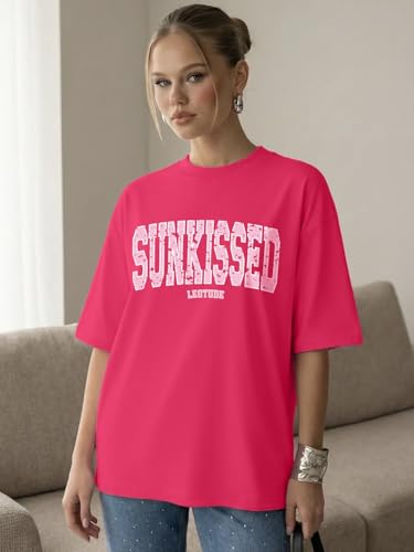 Image of LEOTUDE Women Cottonblend Drop Shoulder Oversized Round Neck Half Sleeve