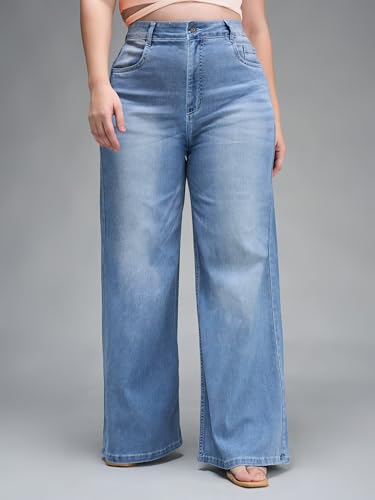 Image of Miss Chase A+ Women's Wide-Leg High Rise Regular-Length Stretchable Denim Jeans