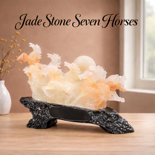 Image of Armonia Premium 7 Running Horses Statue for Home & Office Decor | Feng Shui & Vastu Showpiece |Polystone Golden Finish |11.81 x 8.66Inch| Lucky Wealth & Success | Figurine for Living Room,Hall (White)
