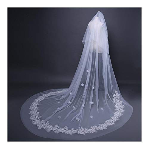 BOSHYUM Velo de Novia con Borde de Red, Velo de Novia Estilo Catedral, Accesorio de Boda, velos de Novia de Dos Niveles