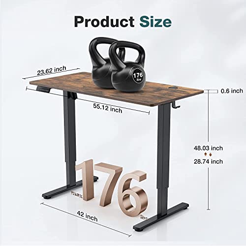 Smug Standing Desk 55 X 24 In Electric Height Adjustable Home Office Computer Table With Memory Controller/Headphone Hook, Rustic Brown, 55" X 24" #TOP2