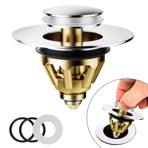 Magichome Pop Up Sink Plug Replacement for 34-45mm Drain Holes Universal Wash Basin Plug with Built-in Strainer Brass Anti-Rust Pop Up Stopper for Bathroom Sink