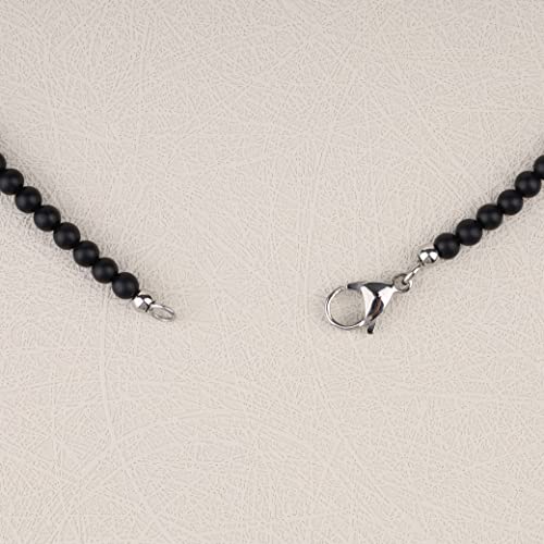 Gavu Matte Onyx Black Men's Beaded Crystal Compass Necklace 20" #TOP4