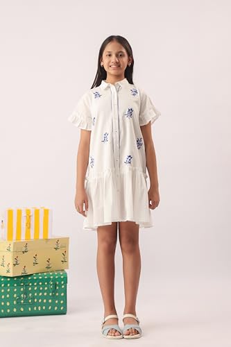 Image of Kids Girls Printed Embroidered Fusion Dress | Handmade Crafted Designer Ethnic Wear | 100% Cotton