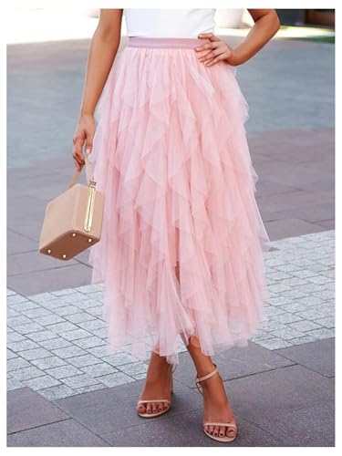 Women's Layered Mesh Tulle Skirt High Waist A Line Tutu Petticoat Midi Skirts4