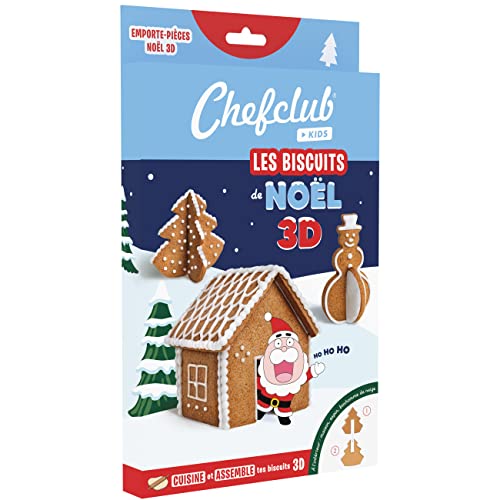 Chefclub Kids - Set Tagliabiscotti di Natale 3D - Cucina per Bambini - Albero, Casetta e Pupazzo di Neve - Libro di Ricette + Video - Pasticceria Divertente in Famiglia - Regalo Dai 4 Anni +