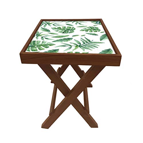 Image of Nutcase Designer Teak Wood Side Table Folding Wooden Bedside Coffee Outdoor Picnic Table - Garden Leaves